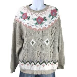 Vintage 80's 90's Needles & Yarn Cable Knit Sweater L
